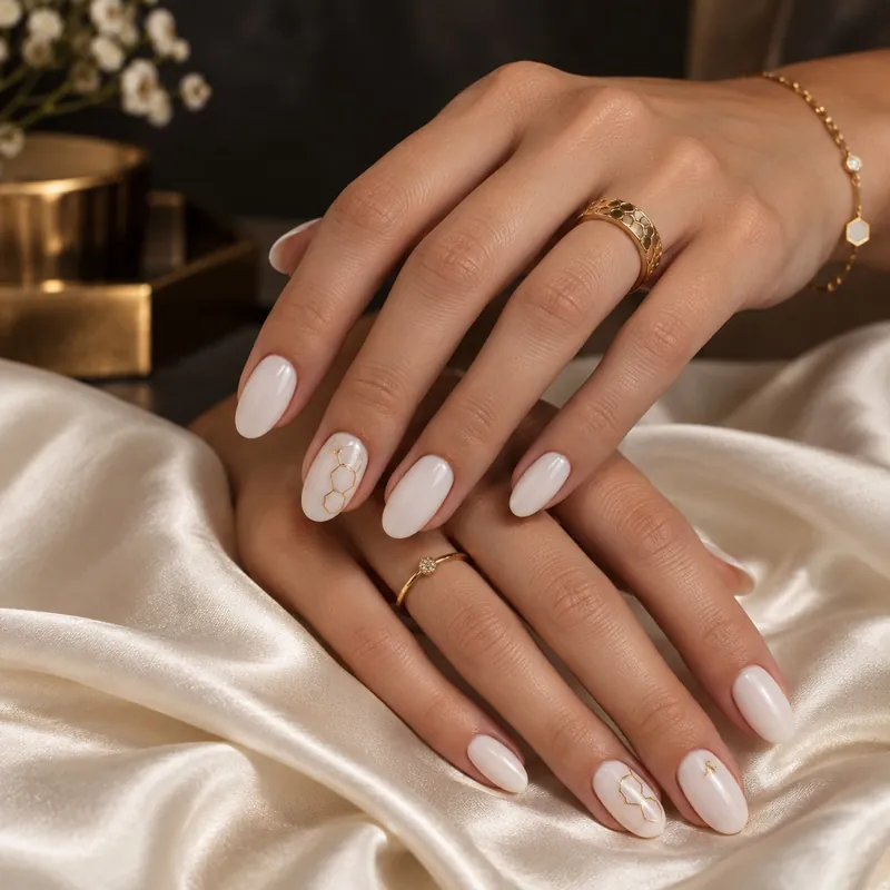 Milky honeycomb nails