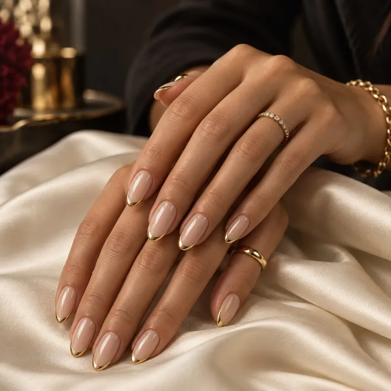 Nude & gold French nails