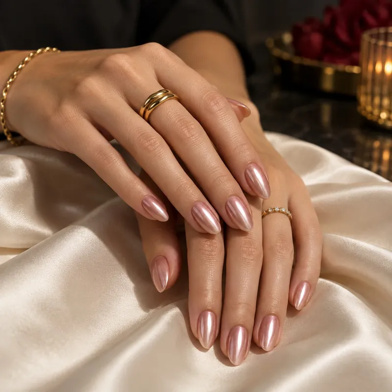 Soft pink chrome nails